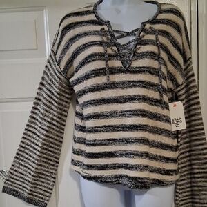 Billabong Black and Cream Lace-Up Sweater.